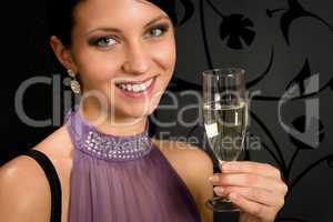 Woman party dress drink champagne glass