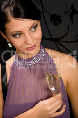 Woman party dress drink champagne glass