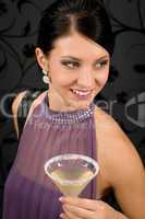 Woman party dress hold cocktail glass