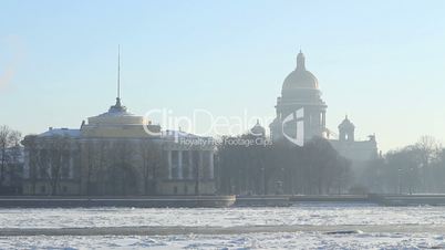 St Petersburg, The Admiralty building and Isaac Cathedral in winter