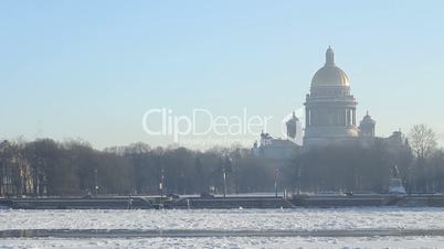 (pan) St Petersburg, St Isaac Cathedral and Neva river in winter