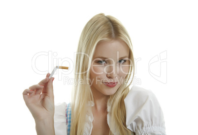 Woman breaks Cigarette in two pieces