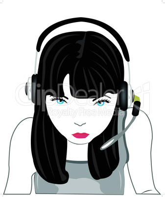 Drawing of the young girl in earphone
