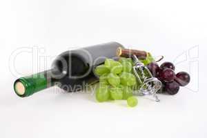 wine with grapes and a corkscrew