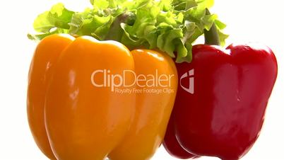 Three peppers, green lettuce