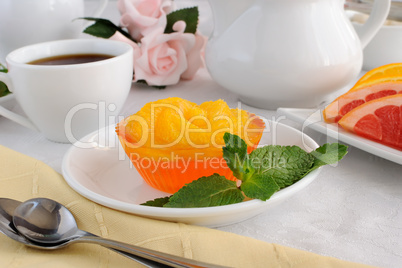 Dessert of oranges in jelly