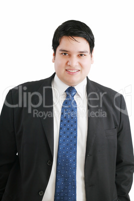 Happy young business man isolated on white background