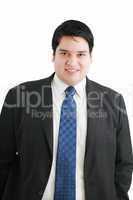 Happy young business man isolated on white background