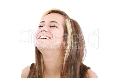 Beautiful smiling young woman. Isolated over white background