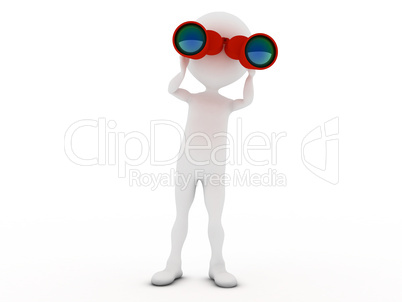 Man looking through binoculars. 3d rendered illustration.