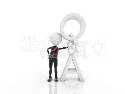 3d man with question and answer sign