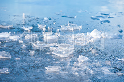 Frozen mountain lake surface.