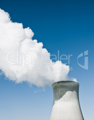 Nuclear Power Station With Steaming Tower