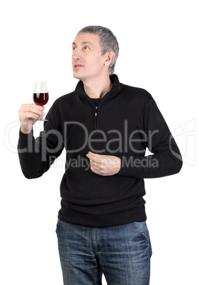 Man holding a glass of red port wine