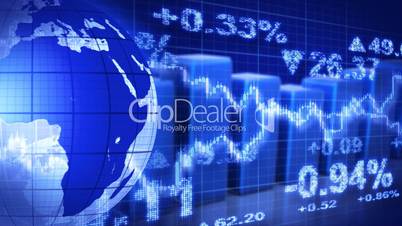 globe and graphs blue stock market loopable background