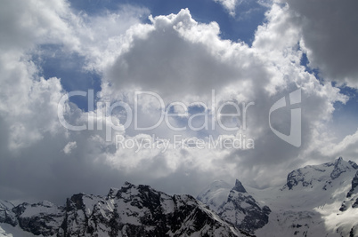 Mountains in clouds. Caucasus, region Dombay.