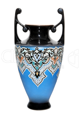 old ceramic vase in the Oriental style on the white background