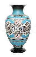 old ceramic vase in the Oriental style on the white background