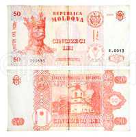 Money Moldova 50 Lei on the white background (2006 year)
