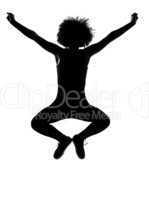 young afro american woman silhouette happy jumping