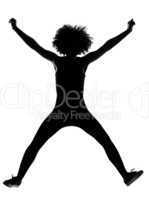 young afro american woman silhouette happy jumping
