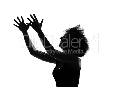 young afro american woman silhouette happy imploring