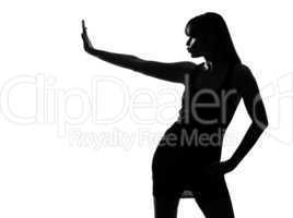 stylish silhouette  woman stop gesture