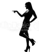 stylish silhouette woman laughing poiting
