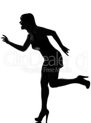 stylish silhouette woman running happy