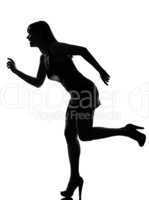 stylish silhouette woman running happy