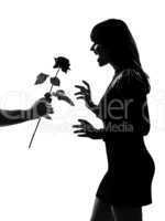 stylish silhouette man hand offering a flower rose
