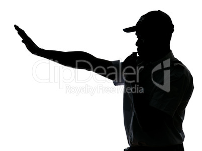 Traffic cop making stop gesture