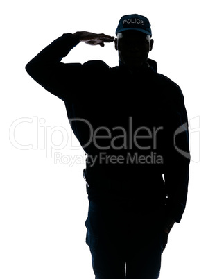 Silhouetted image of policeman saluting
