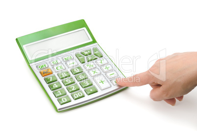 calculator and hand isolated on a white background