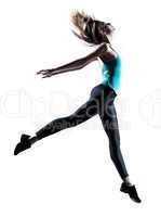 one woman dancer jumping stetching fitness workout