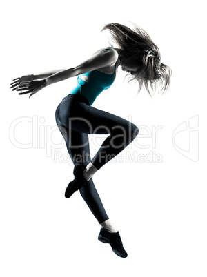 one woman dancer jumping stetching fitness workout