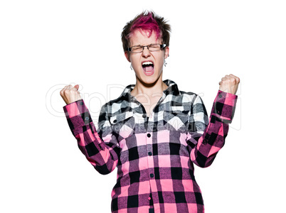 Woman shouting happily