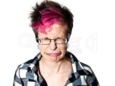 Close-up of a trendy woman crying