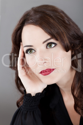 beautiful  caucasian woman portrait looking away thinking