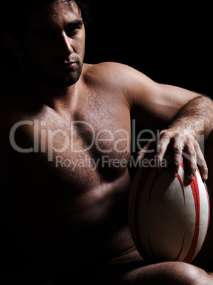 sexy topless rugby man portrait