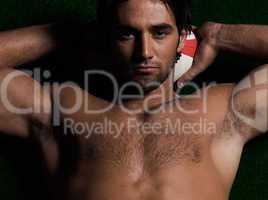 sexy topless rugby man portrait