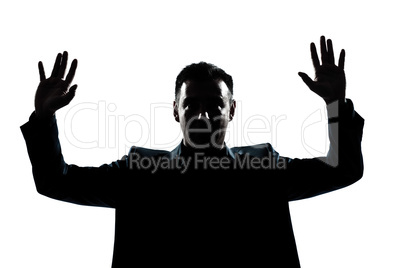 silhouette man portrait hands up