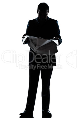 silhouette man full length standing reading newspaper