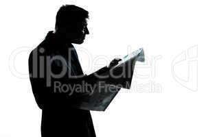 silhouette man portrait reading newspaper