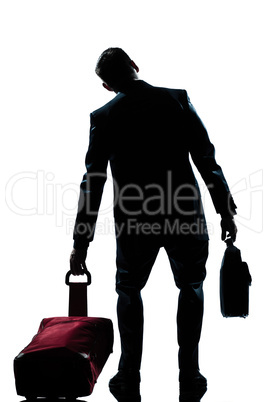 caucasian business traveler man tired with suitcase