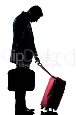 caucasian business traveler man tired with suitcase