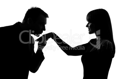 one couple man kissing hand woman