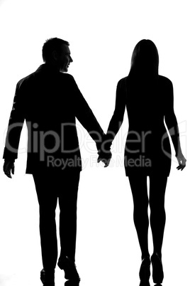 rear view one lovers couple man and woman walking hand in hand