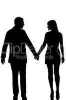 rear view one lovers couple man and woman walking hand in hand