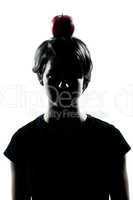 one young teenager boy or girl silhouette with an apple on his h